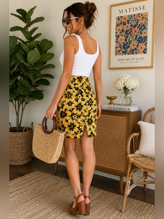 J. Crew Dresses & Skirts - J.Crew Floral Pencil Skirt Size 8 Yellow Black Retro Print
